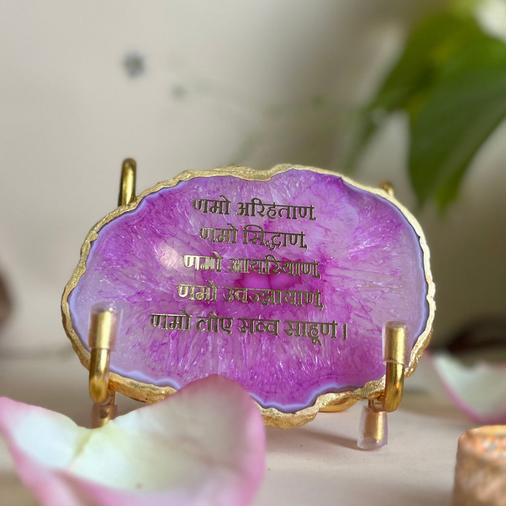 Namokar Mantra - Blue Agate Metal Stand