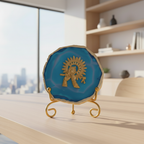 Agate Metal Krishna Showpiece with Metal Stand - Blue