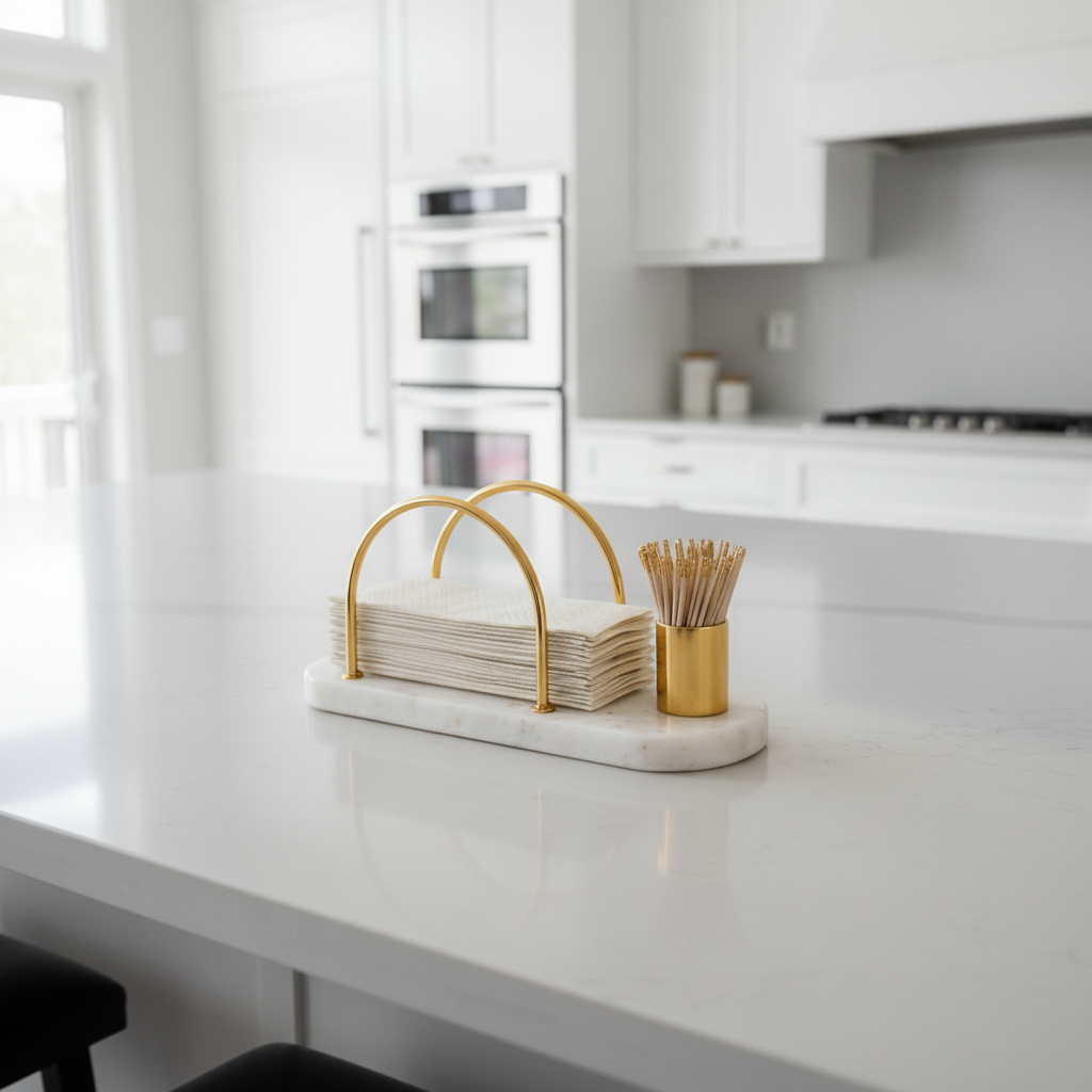 Marble Tissue Holder With Toothpick Stick Holder