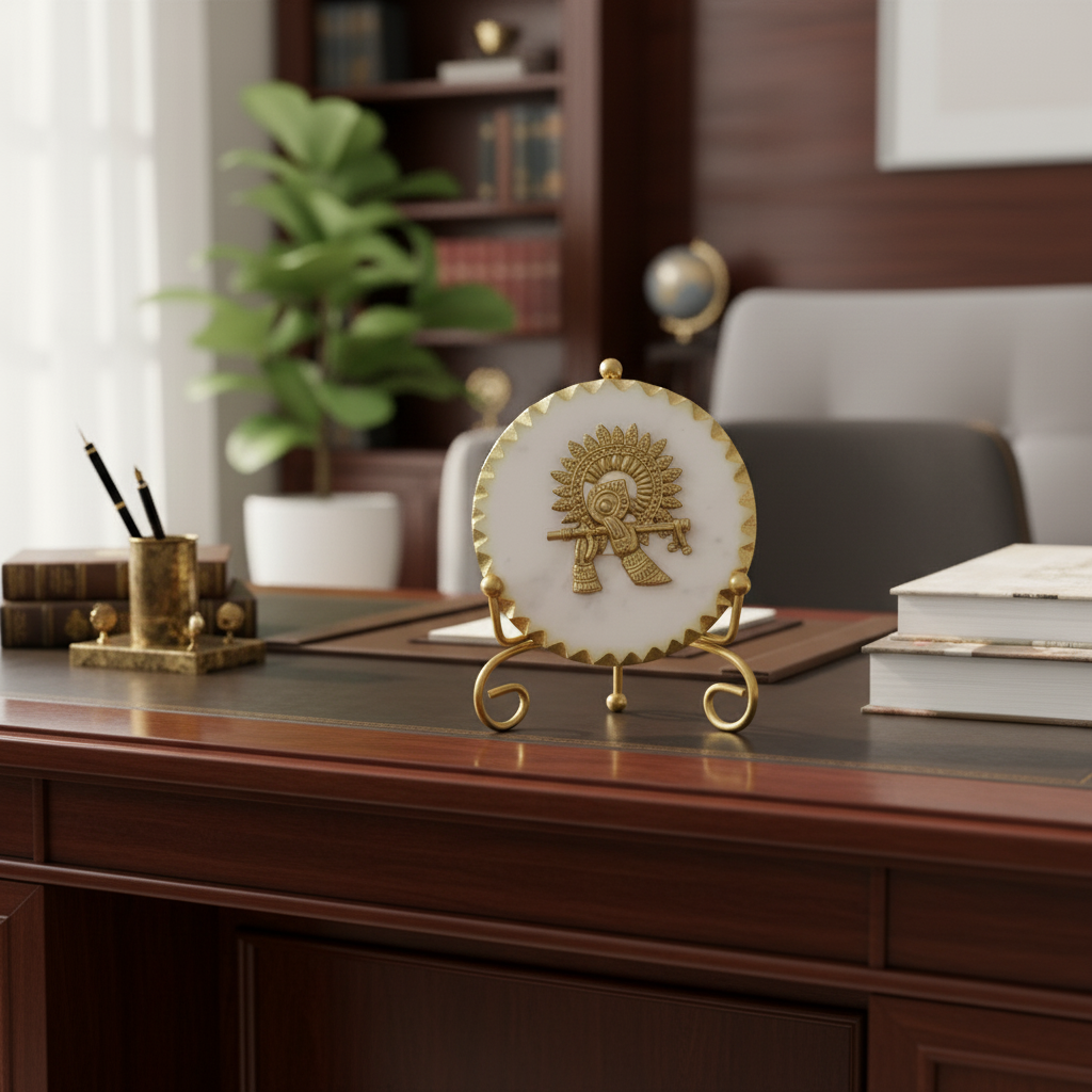 Marble Metal Krishna Showpiece With Metal Stand