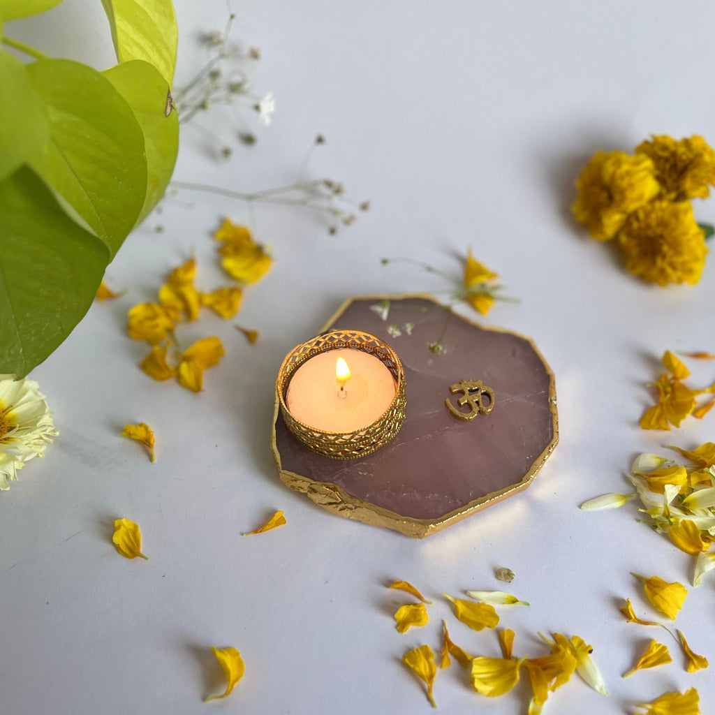 Om Agate Tea Light Candle Holder, Diwali Decor