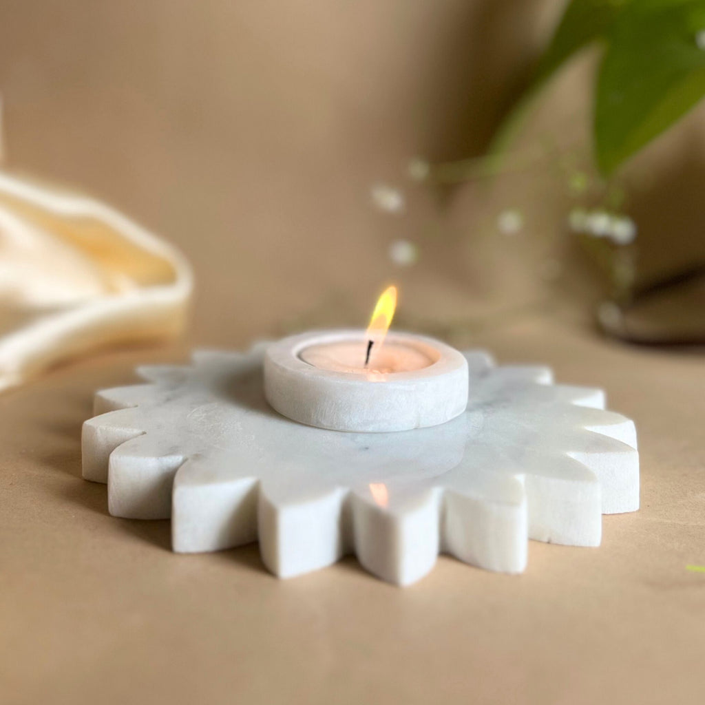 Marble Sunflower Shaped tea light Holder