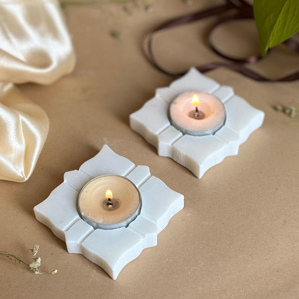 Floral Design Marble tea light Holder Set of 2