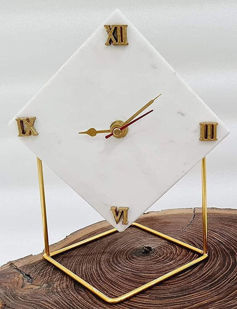 Round Marble Desktop Clock with Metal Stand