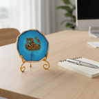 Agate Metal Radha Krishna Showpiece with Metal Stand - Blue