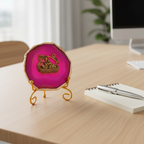 Agate Metal Radha Krishna Showpiece with Metal Stand - Pink