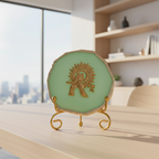 Agate Metal Krishna Showpiece with Metal Stand - Green