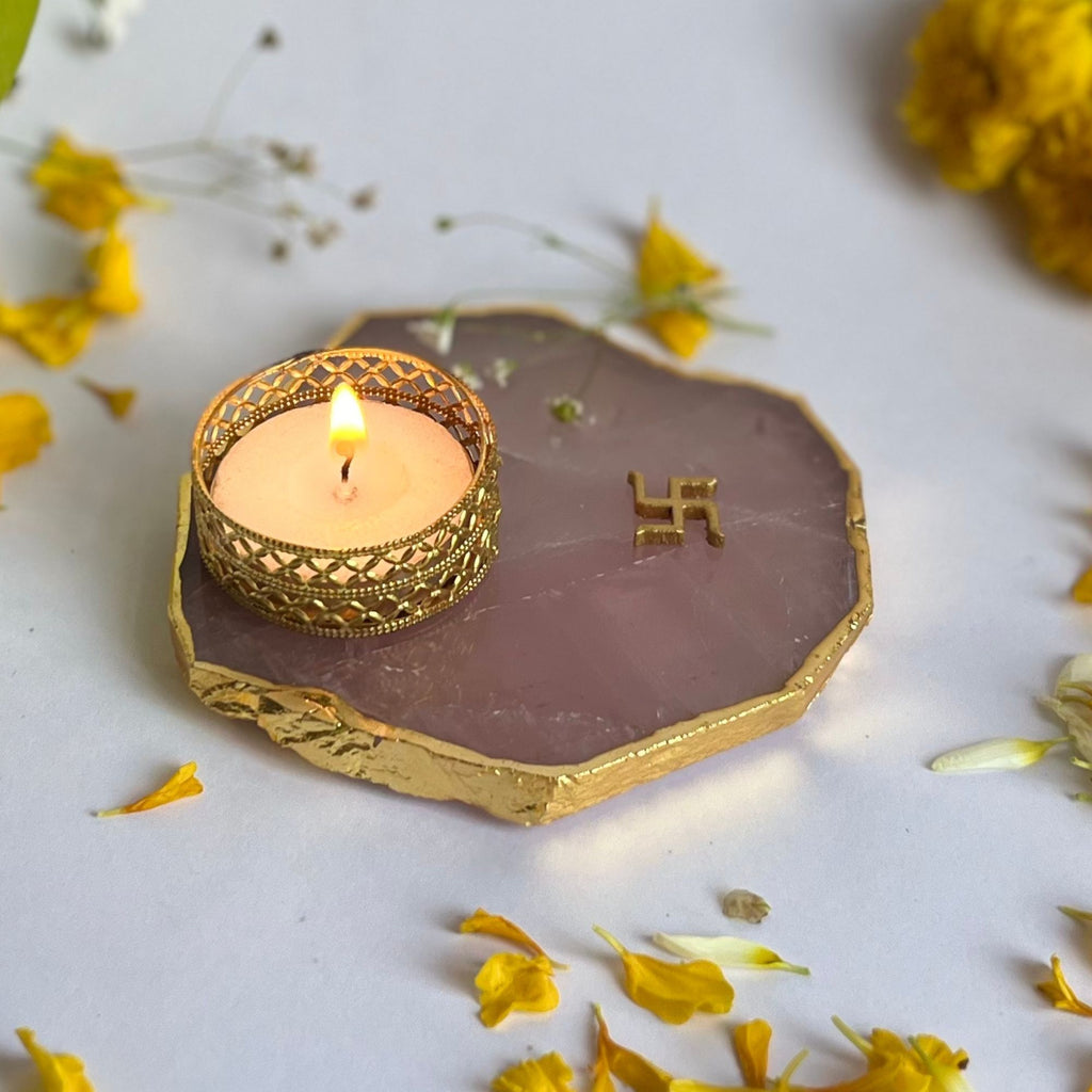 Swastika Agate Tea Light Candle Holder, Diwali Decor