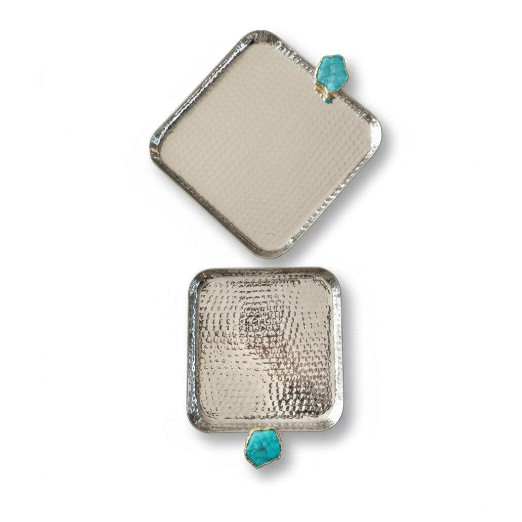 Square Aluminum Tray with Turquoise Agate