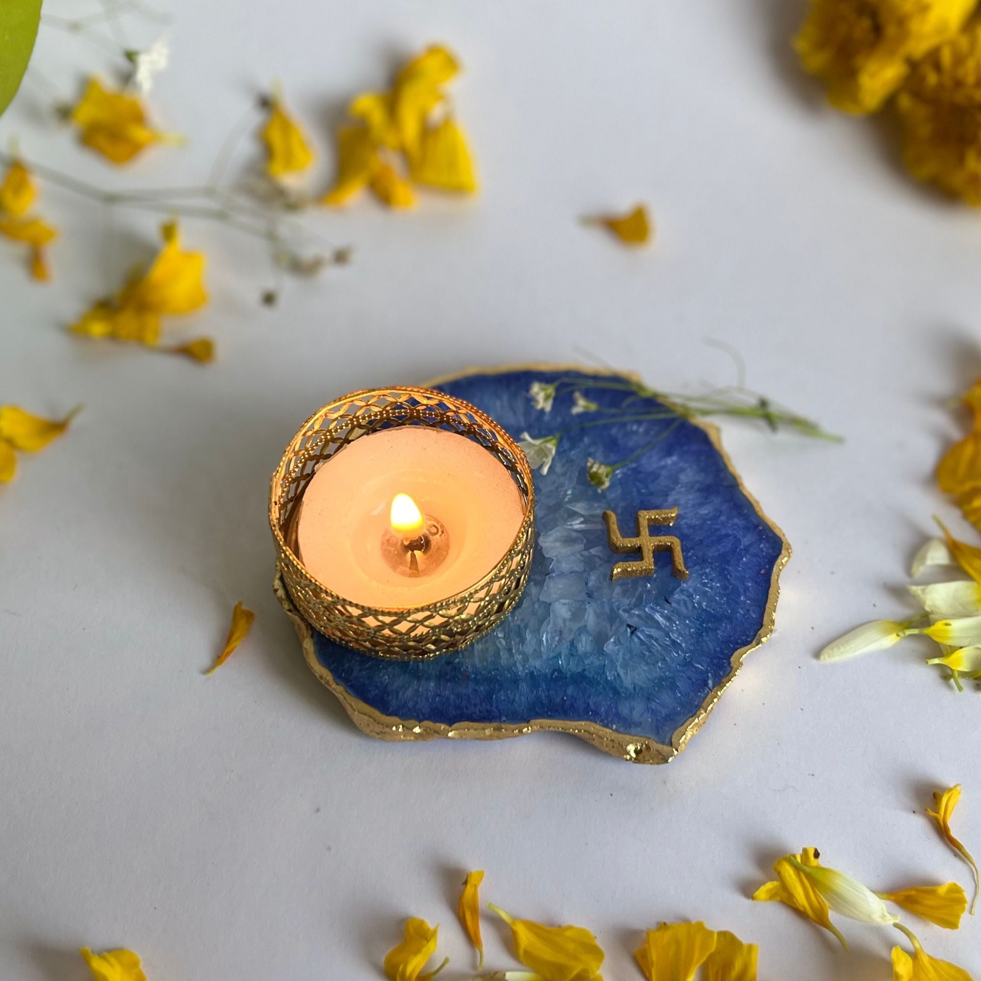Swastika Agate Tea Light Candle Holder, Diwali Decor
