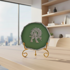 Agate Silver Metal Krishna Showpiece with Metal Stand - Green