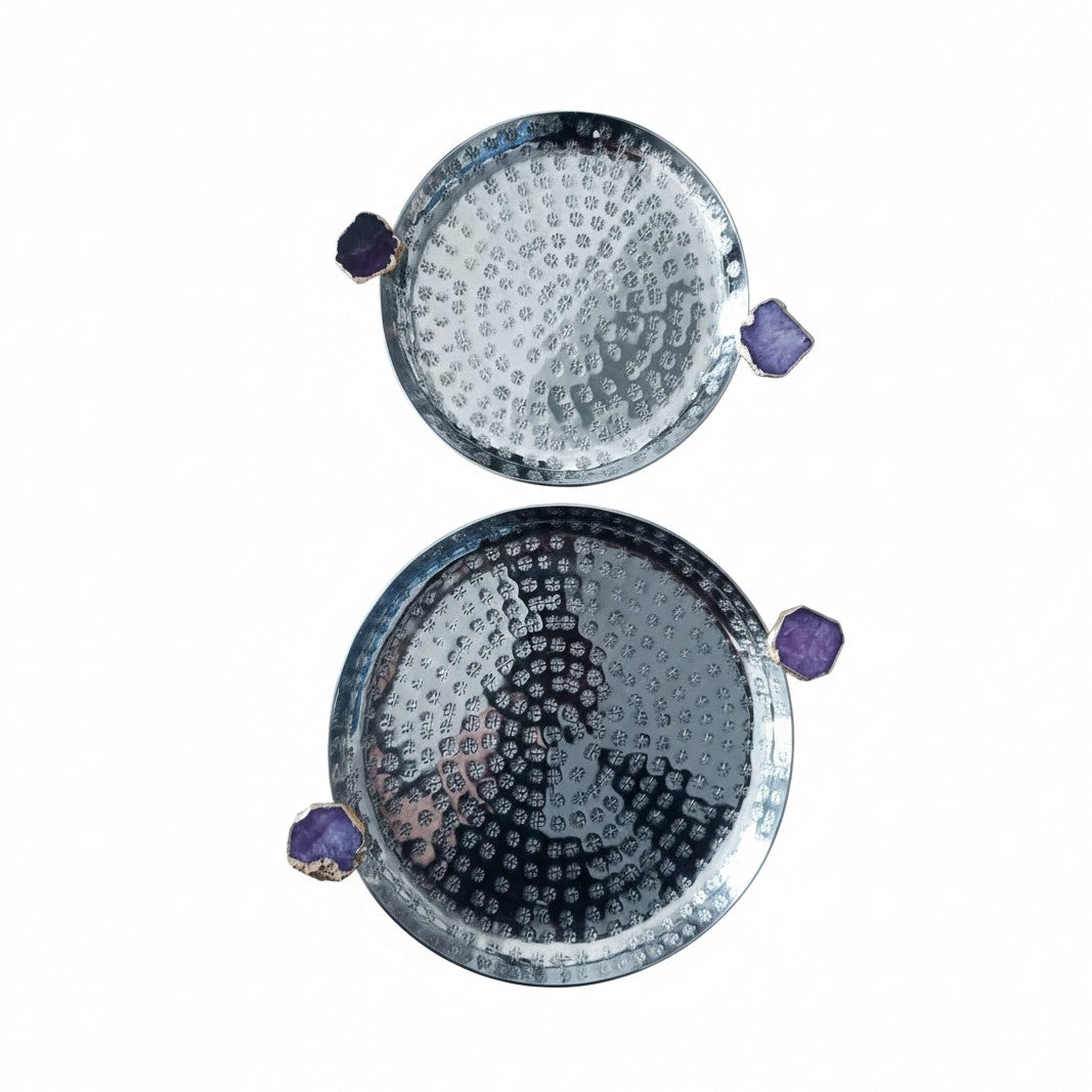 Round Aluminum Tray with Purple Agate