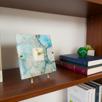Agate Square Turquoise Color Desk Clock With Metal Stand