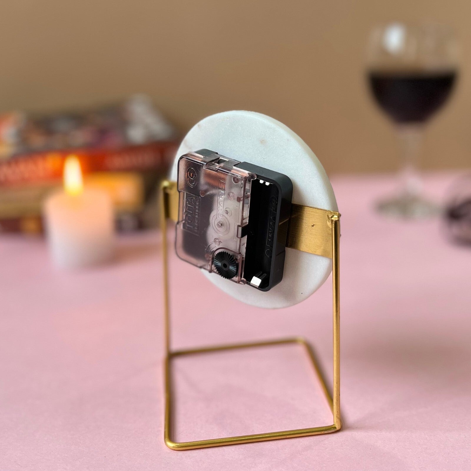 Hexagonal Marble Desktop Clock  With Metal Stand