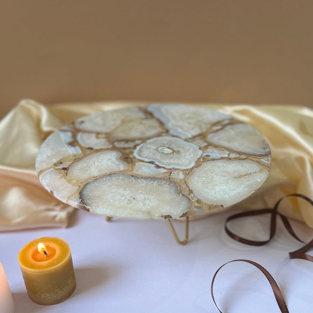 Blue Agate Cake Stand with Metal Base- 10 Inches