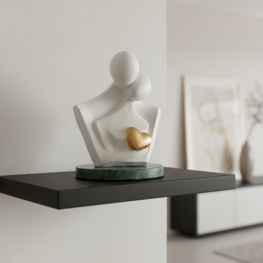 White Couple Showpiece Golden Heart With Green Marble Base