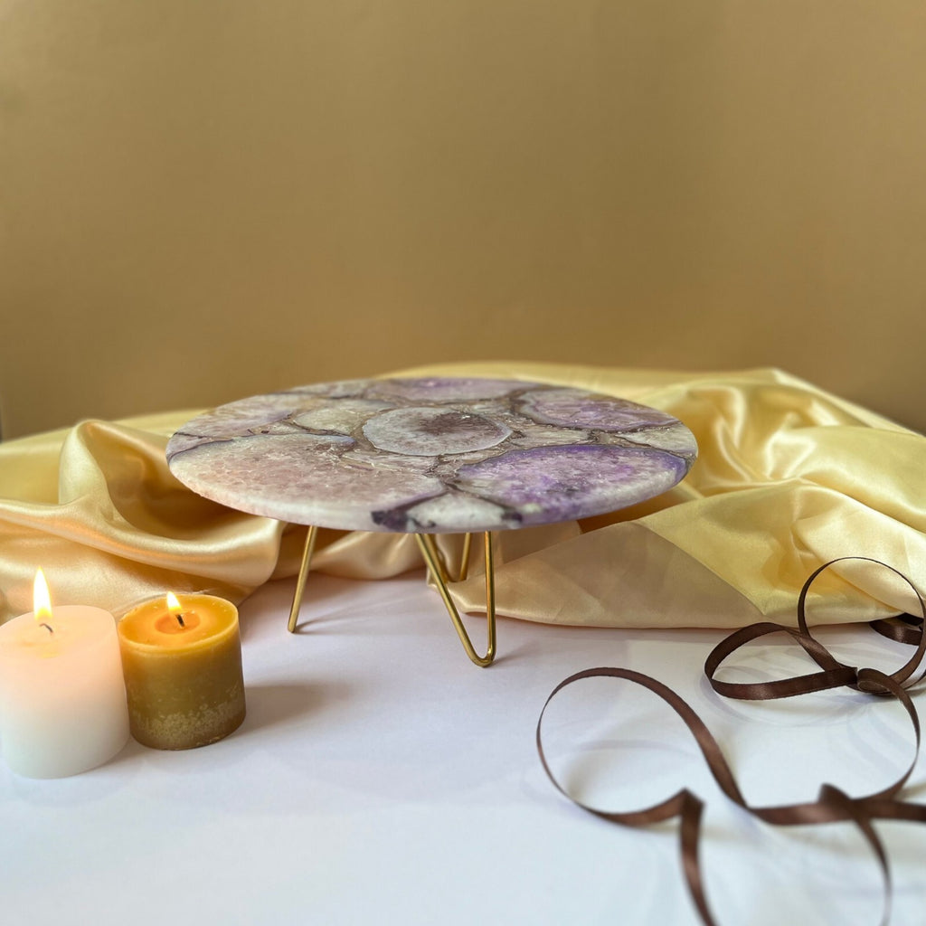 Purple Agate Cake Stand with Metal Base - 10 Inches