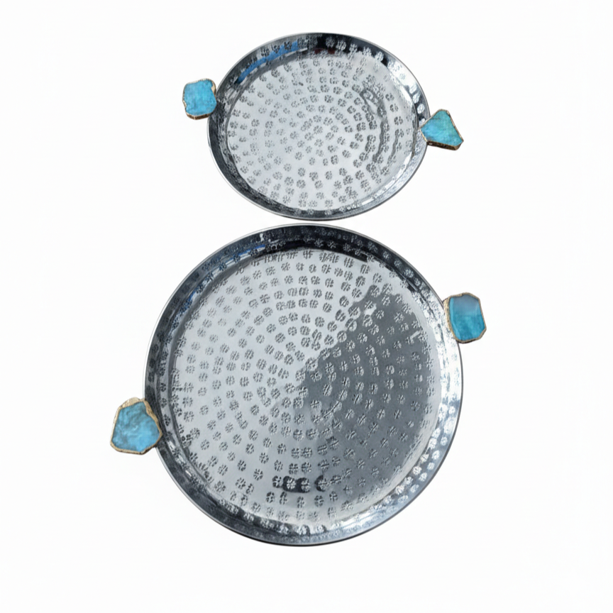 Round Aluminum Tray with Green Agate