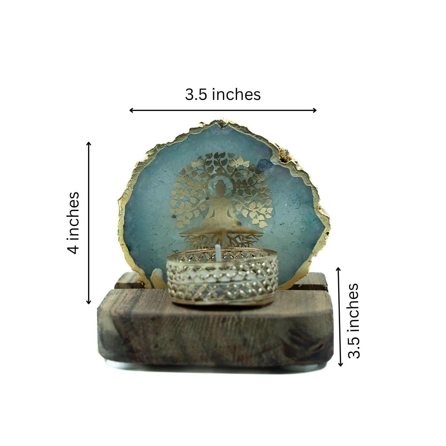 Budha Tree Green Agate Tealight Wooden