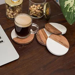 White Marble Wood Coaster