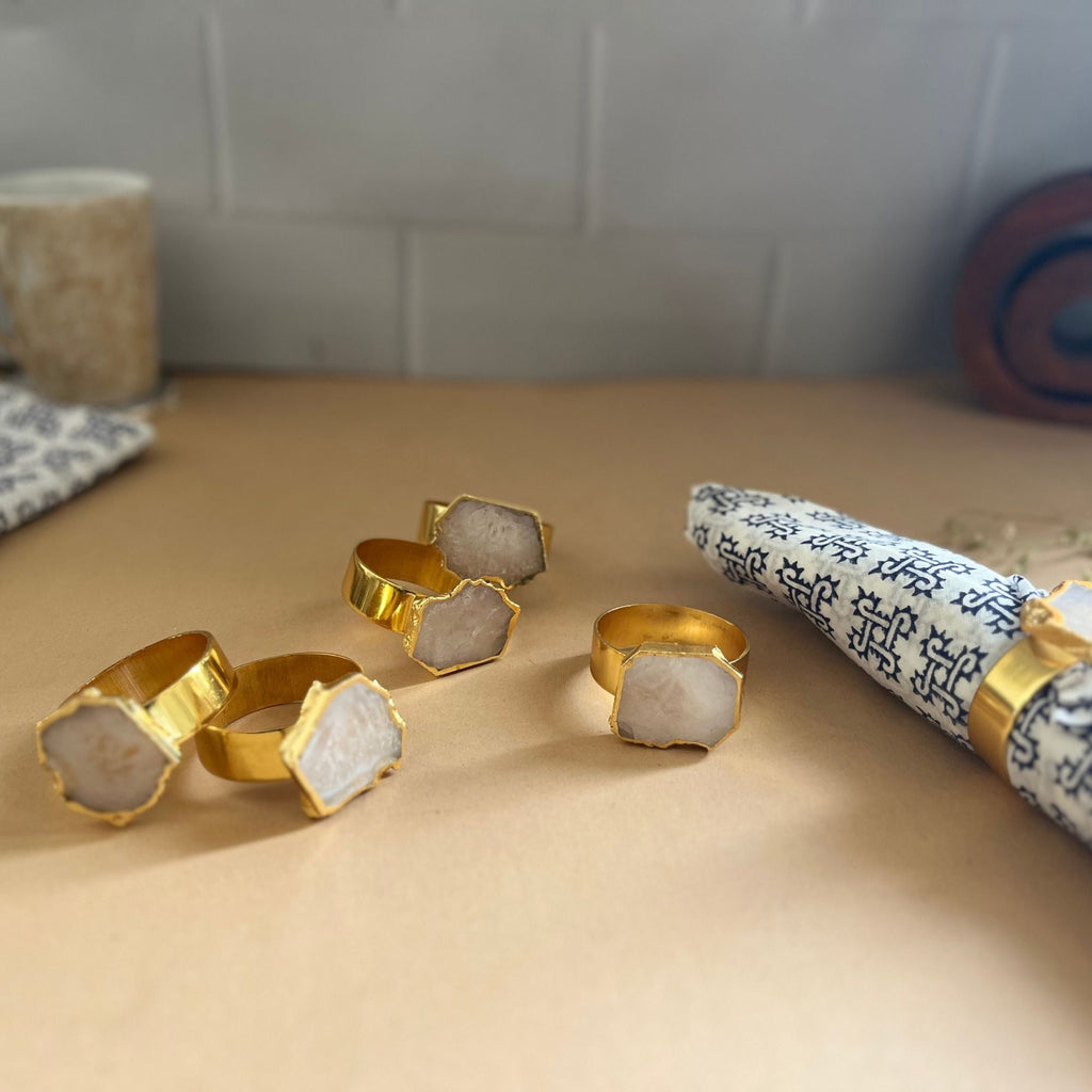 Pink Agate Napkin Rings Set