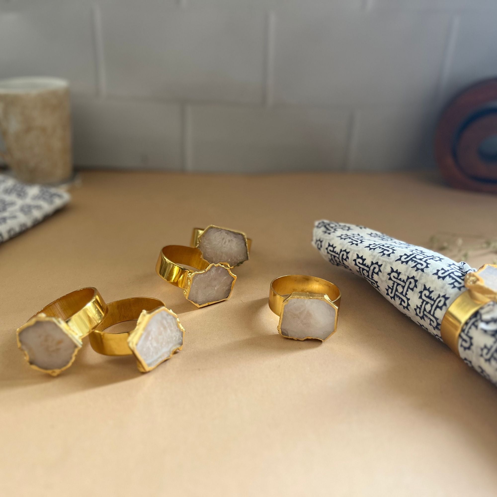 Pink Agate Napkin Rings Set