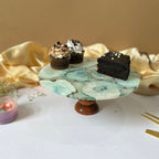 White Agate Cake Stand with Wooden Base - 10 Inches