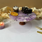 Purple Agate Cake Stand with Wooden Base - 10 Inches