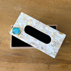 White Agate with  Mother of Pearl Tissue Box Holder