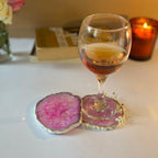 Green  Crystal Agate Coaster With Silver Plating