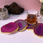 Pink  Natural Brazilian Agate Coaster With  Gold Plating