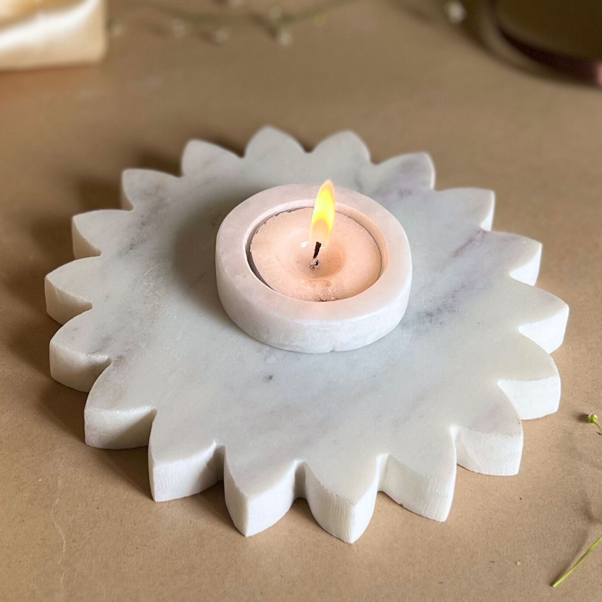 Marble Sunflower Shaped tea light Holder