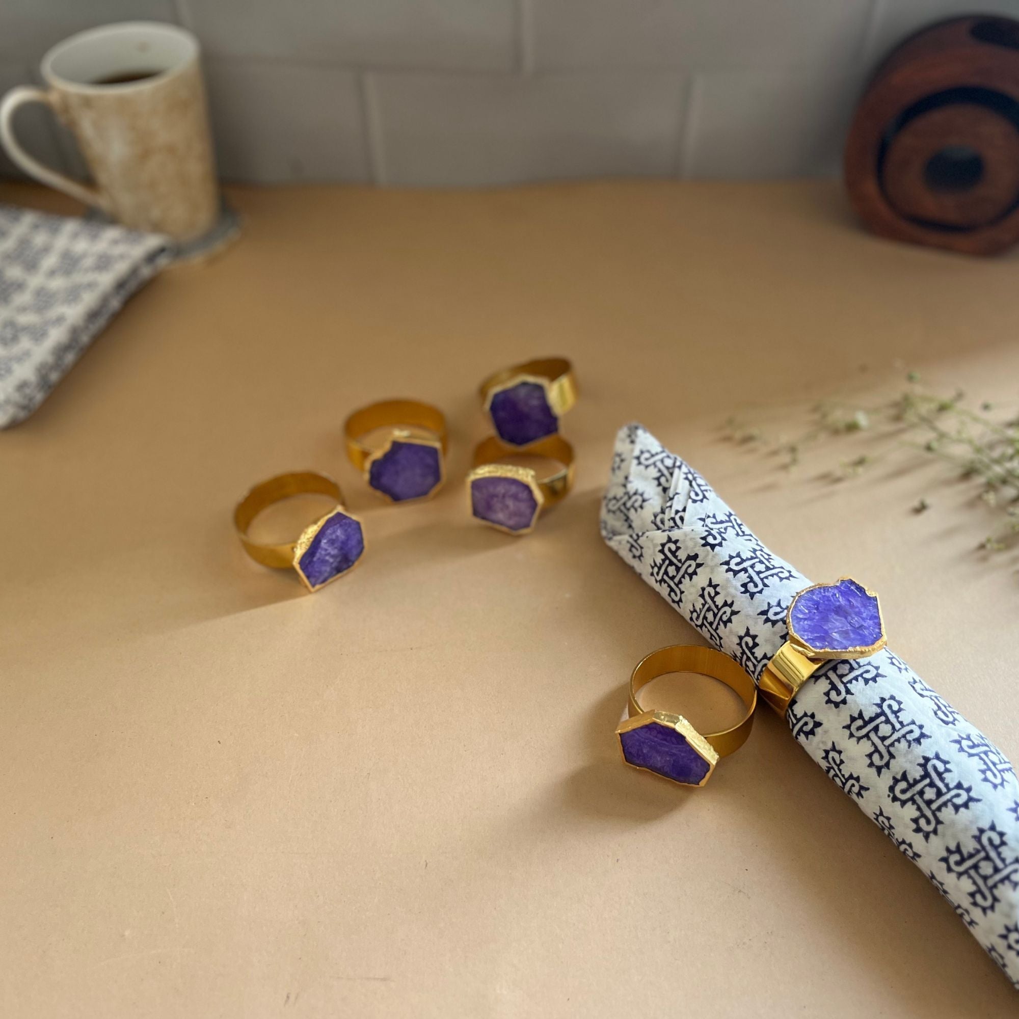 White Agate Napkin Rings Set