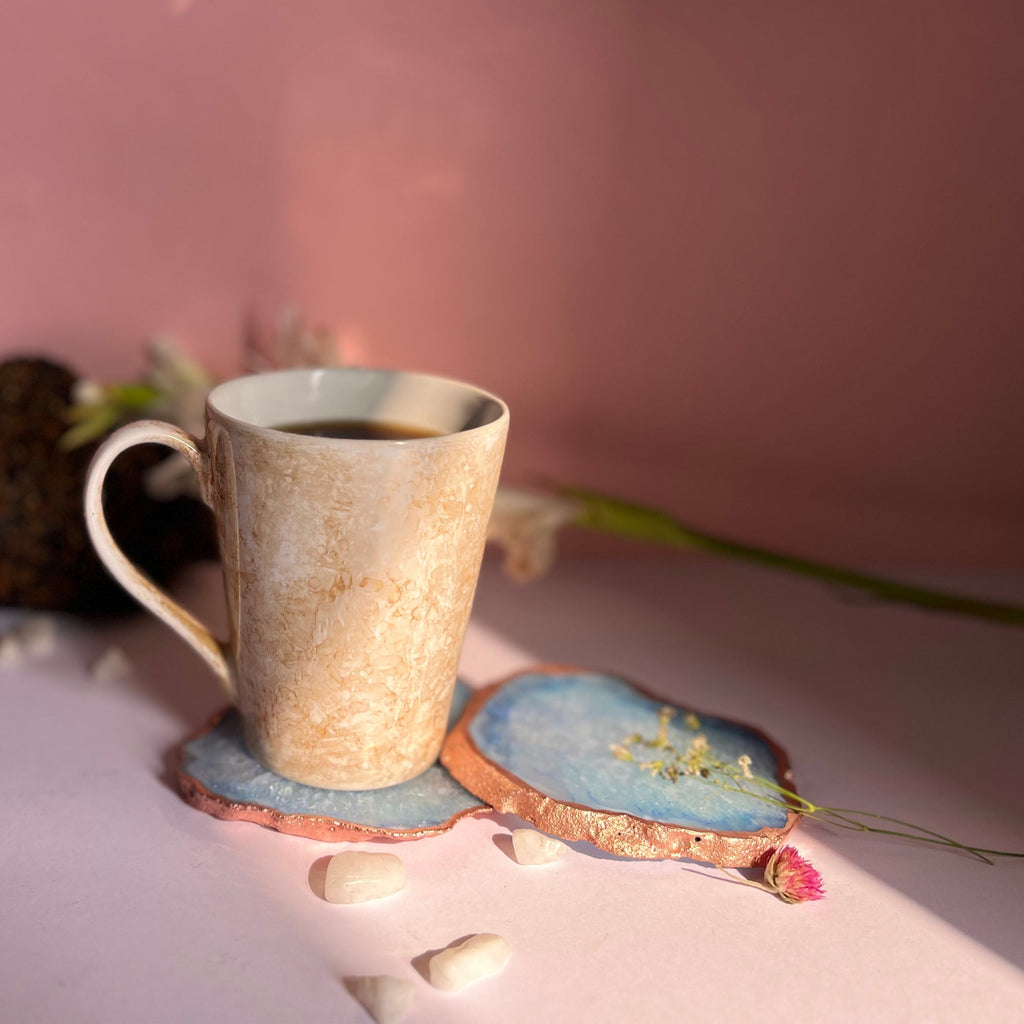 Purple  Crystal Agate Coaster With Rose Gold Plating