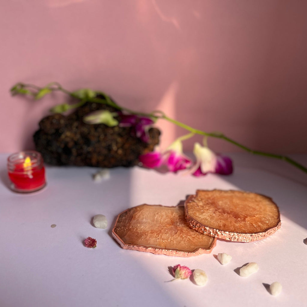 Turquoise  Crystal Agate Coaster With Rose Gold Plating