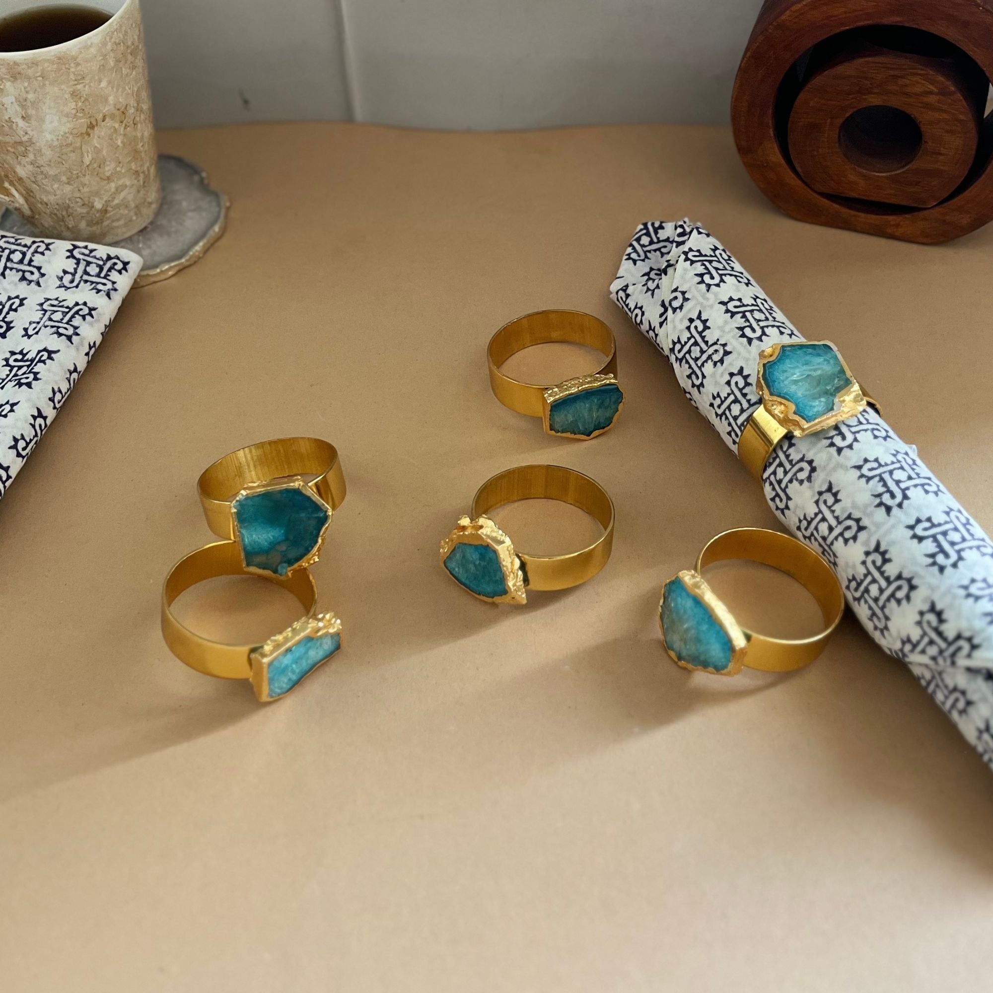 White Agate Napkin Rings Set