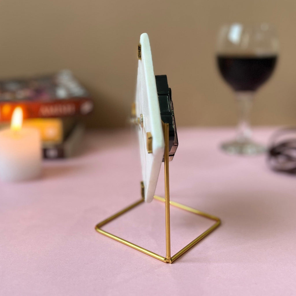 Square Marble Desktop Clock With Metal Stand