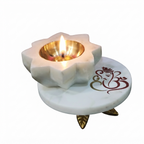 Marble Round Chowki With Marble Brass Diya