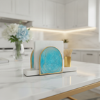 Agate Marble Tissue Holder With Toothpick Holder- Turquoise