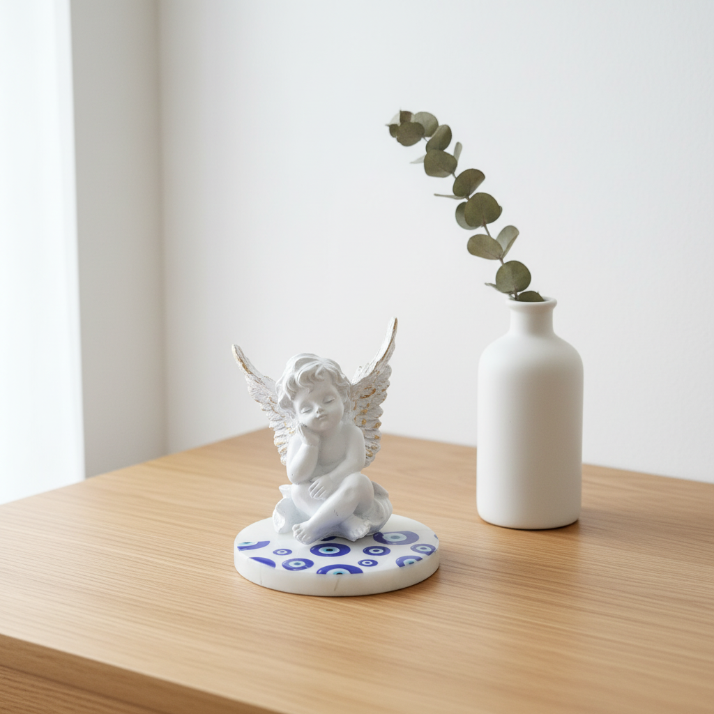 Baby angel with Evil Eye Marble Base