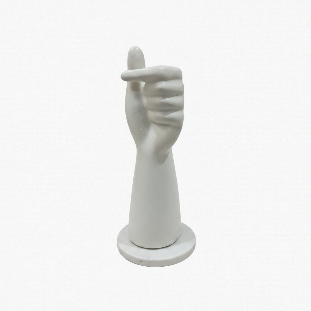 White Hand Flower Pot with White Marble Base