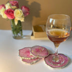 Brown  Crystal Agate Coaster With Silver Plating