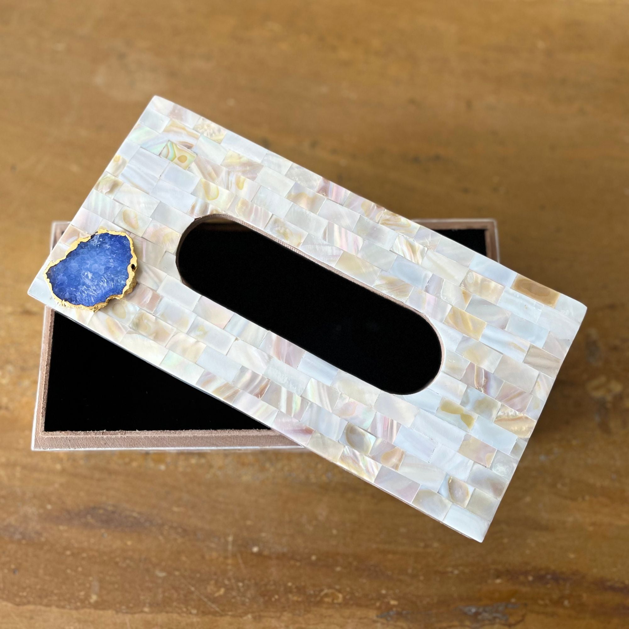 Blue Agate with  Mother of Pearl Tissue Box Holder