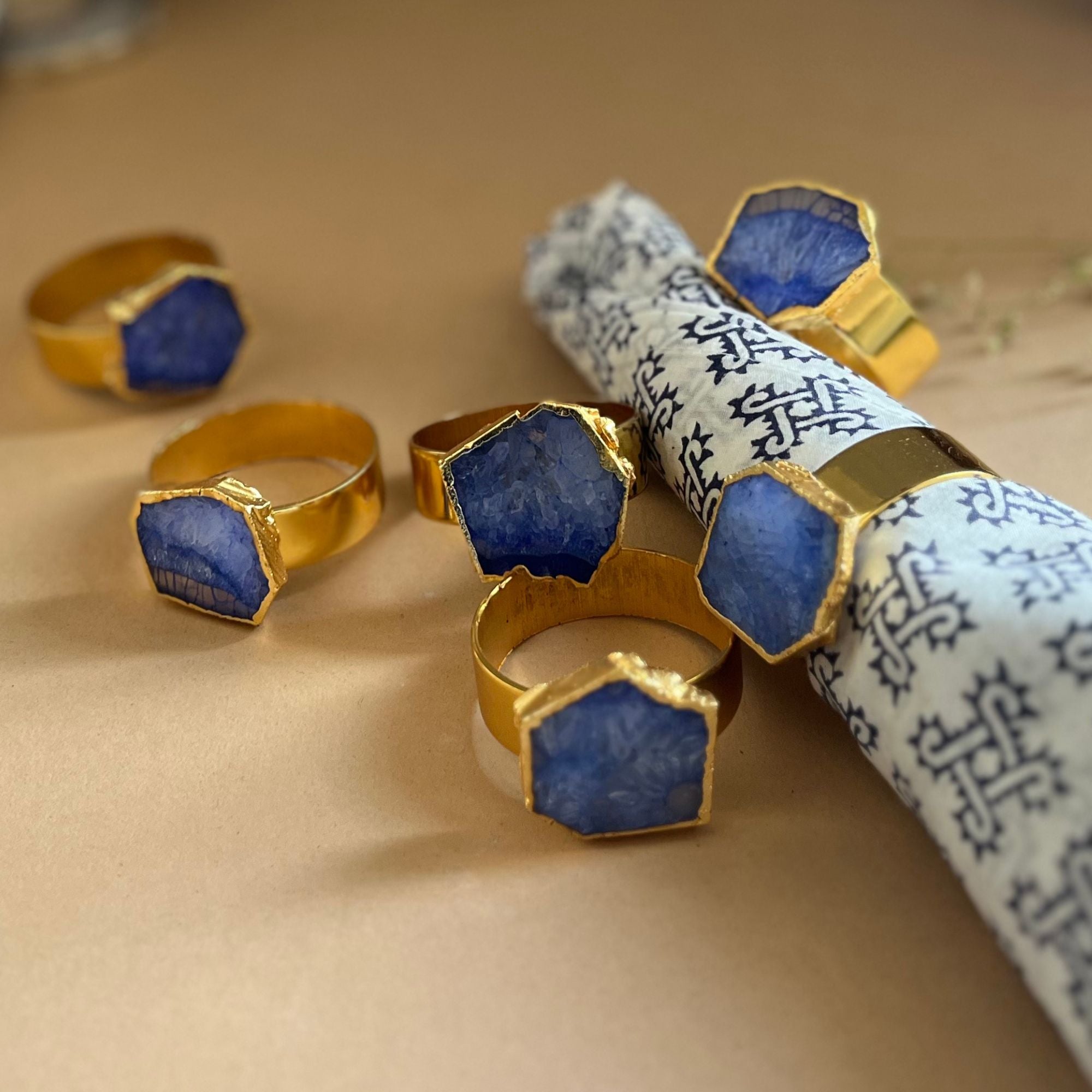 White Agate Napkin Rings Set