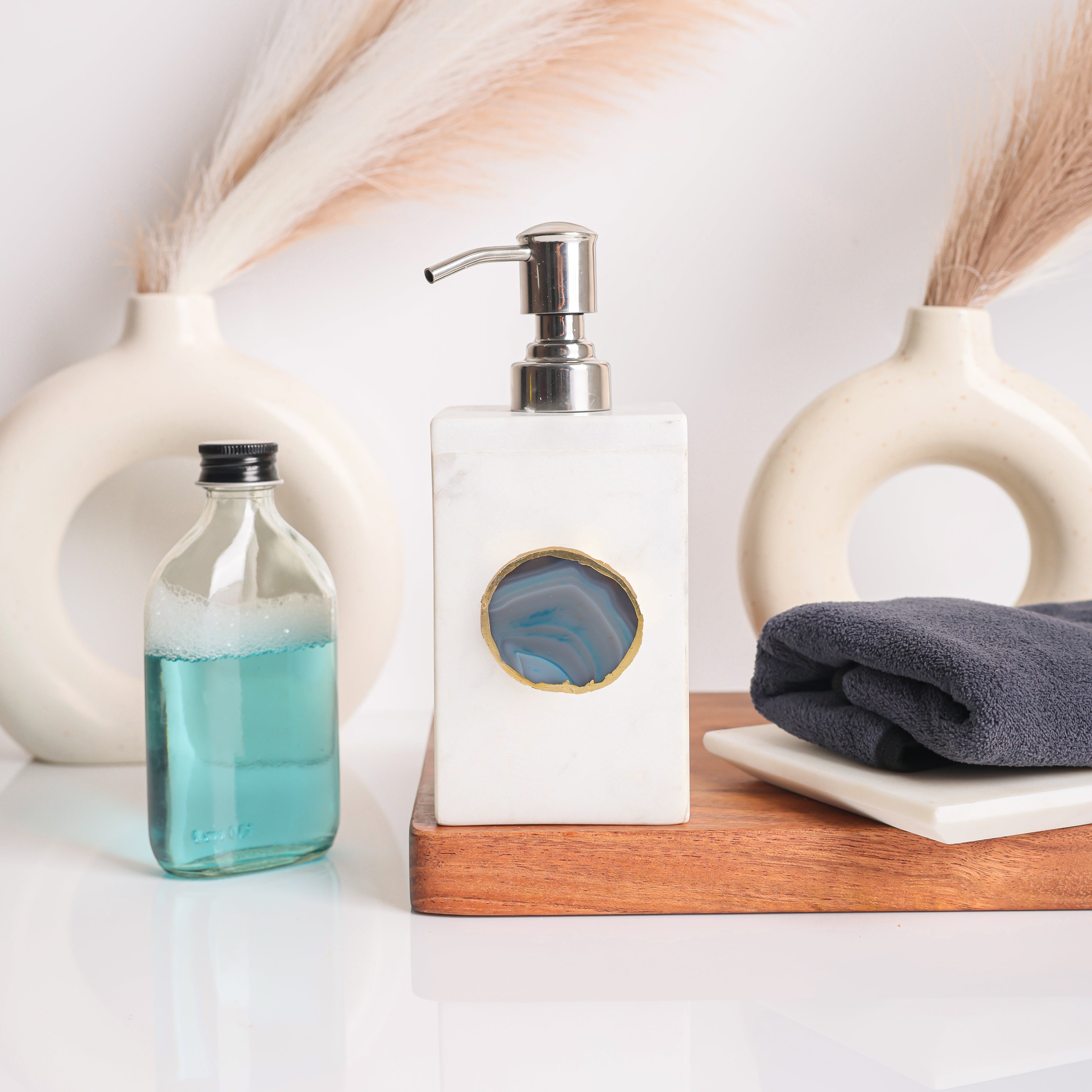 White Marble with Agate Soap Dispenser-Turquoise
