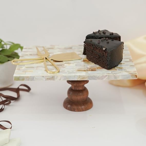 Rectangular Mother of Pearl Cake Stand with Wood stand
