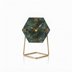 Green Marble Hexagonal Desk Clock With Metal Stand