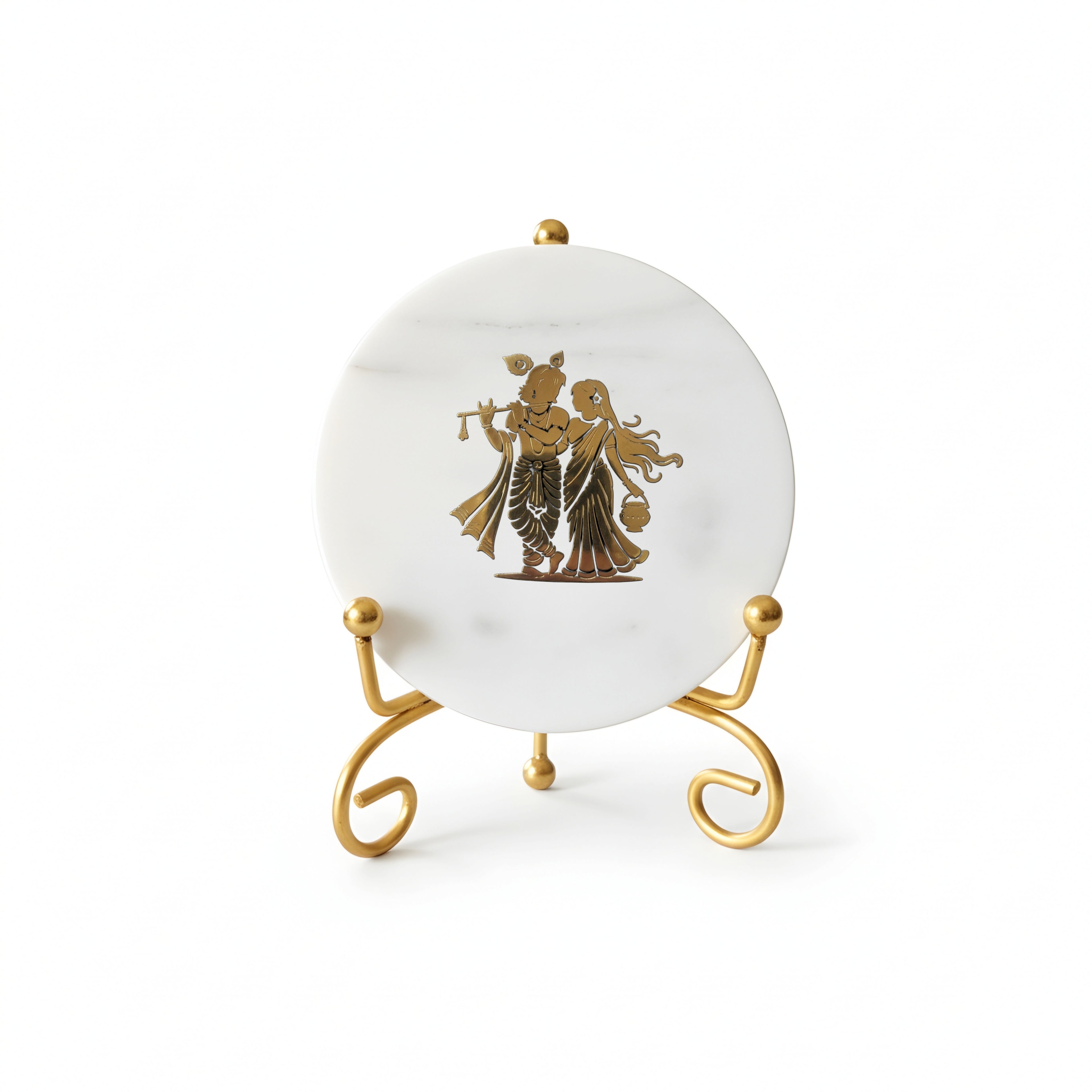 Marble Radha Krishna Showpiece With Metal Stand