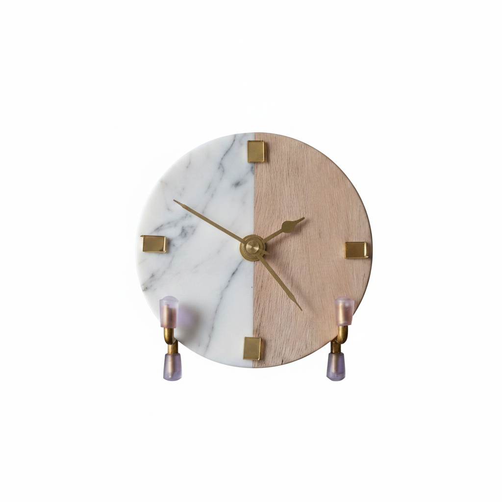 Half Marble Wood Desk Clock With Metal Stand