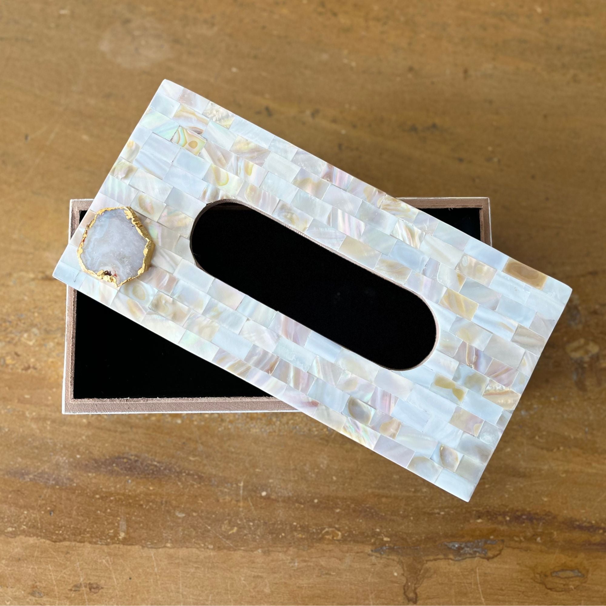 Pink Agate with  Mother of Pearl Tissue Box Holder